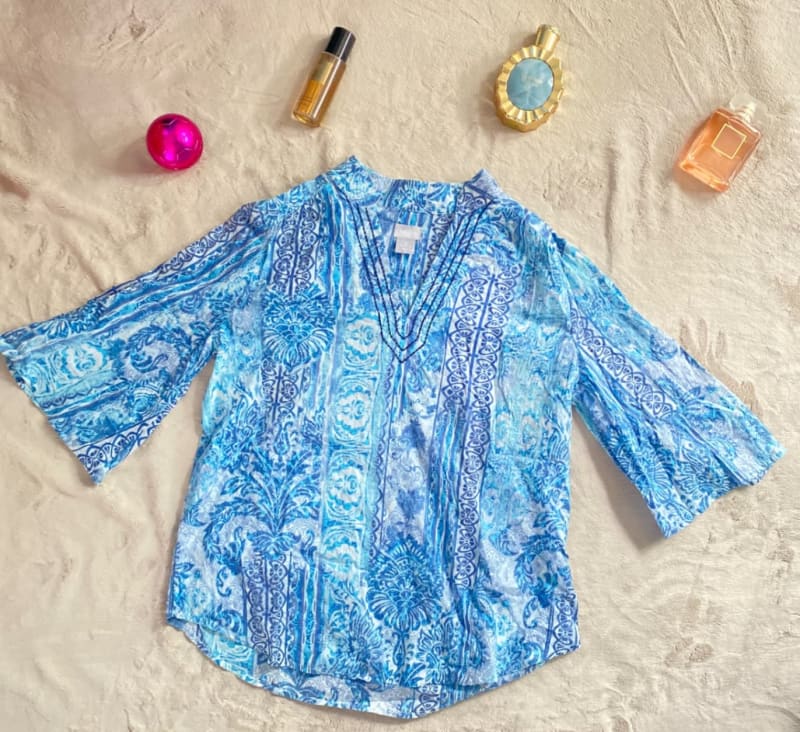 Blusa boho azul  - manga campana 3/4 - fresca 1