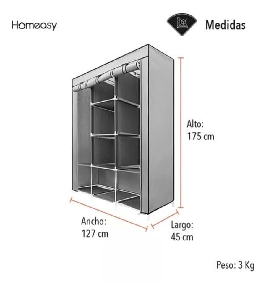 Closet Armario Desarmable Portatil Con Forro Tres Compartimientos 2