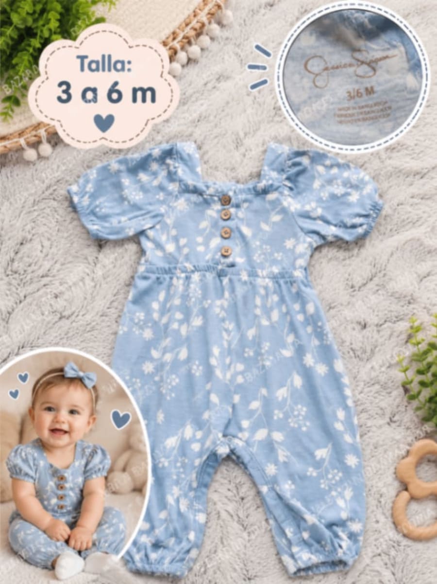 Pelele floral azul con detalles tiernos 1