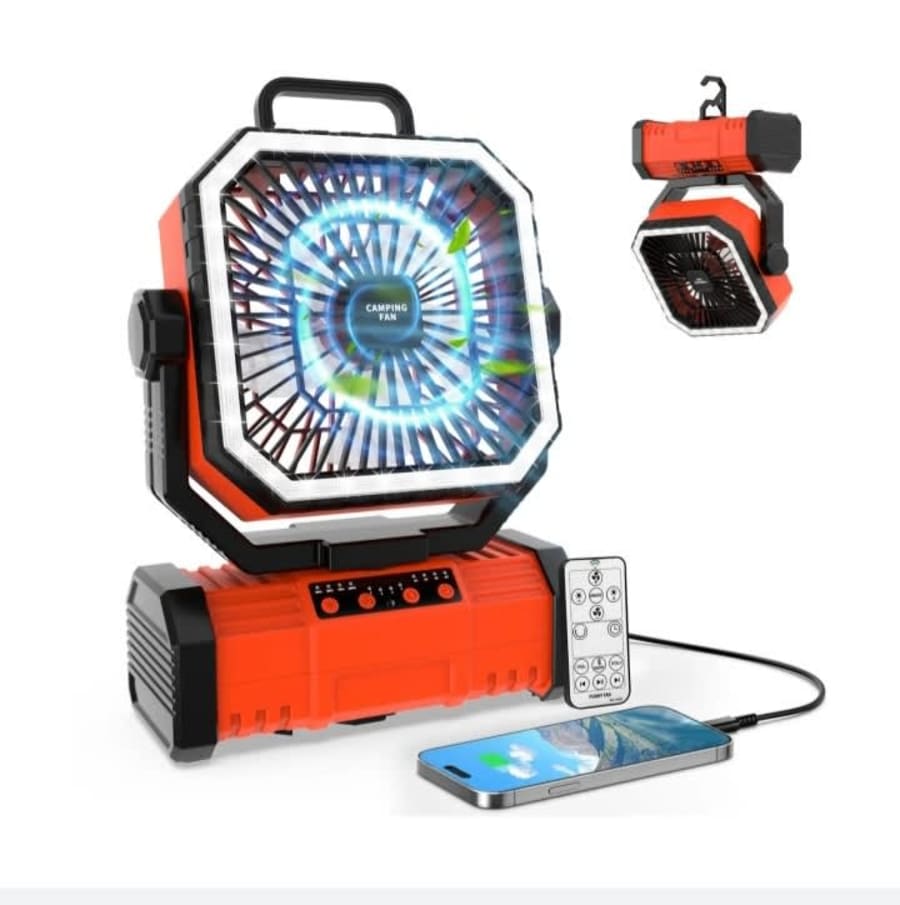 Ventilador Recargable de camping Super RGB G70 Pro con luz LED y control remoto 1
