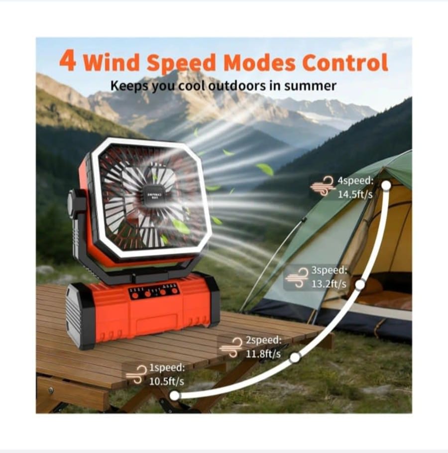 Ventilador Recargable de camping Super RGB G70 Pro con luz LED y control remoto 3