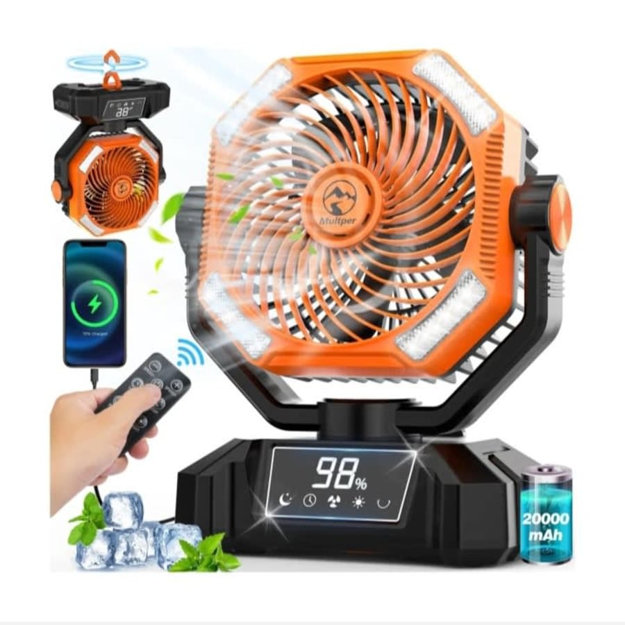 Ventilador portátil recargable Multper de 20000 mAh con luz LED y control remoto 1
