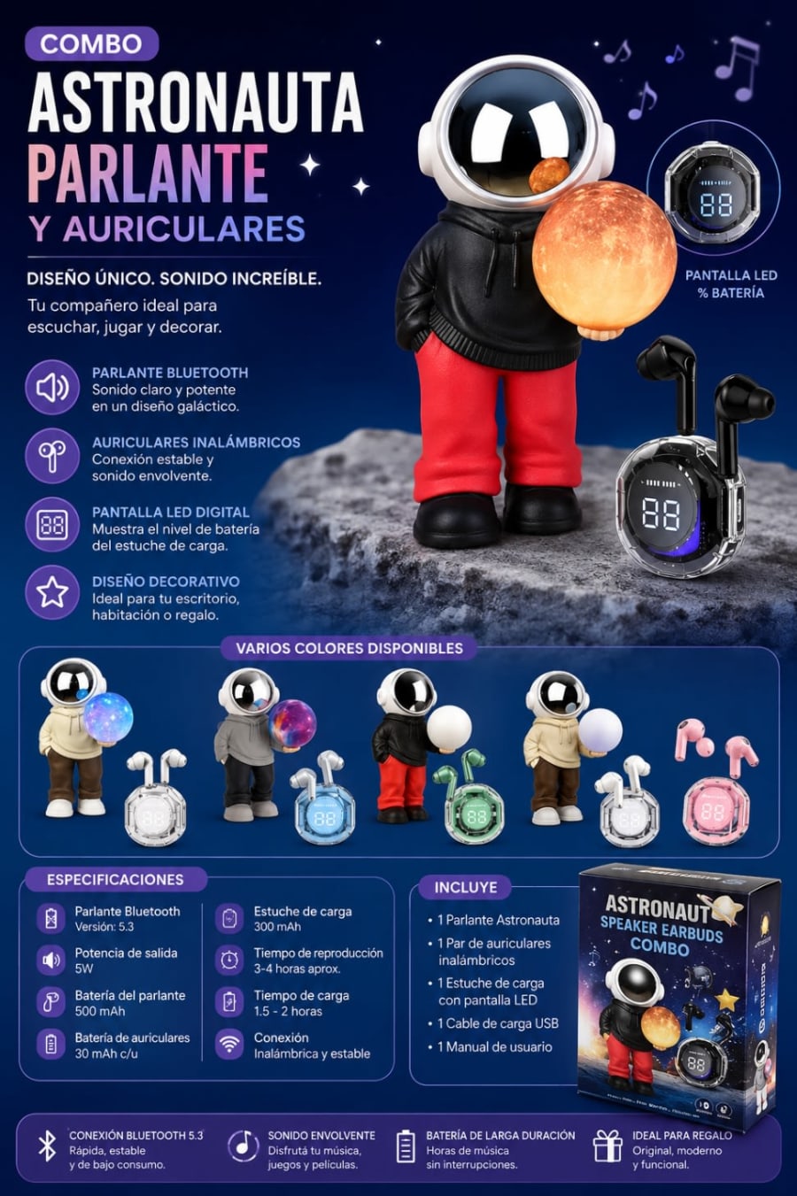 ASTRONAUTA PARLANTE + AURICULARES 1