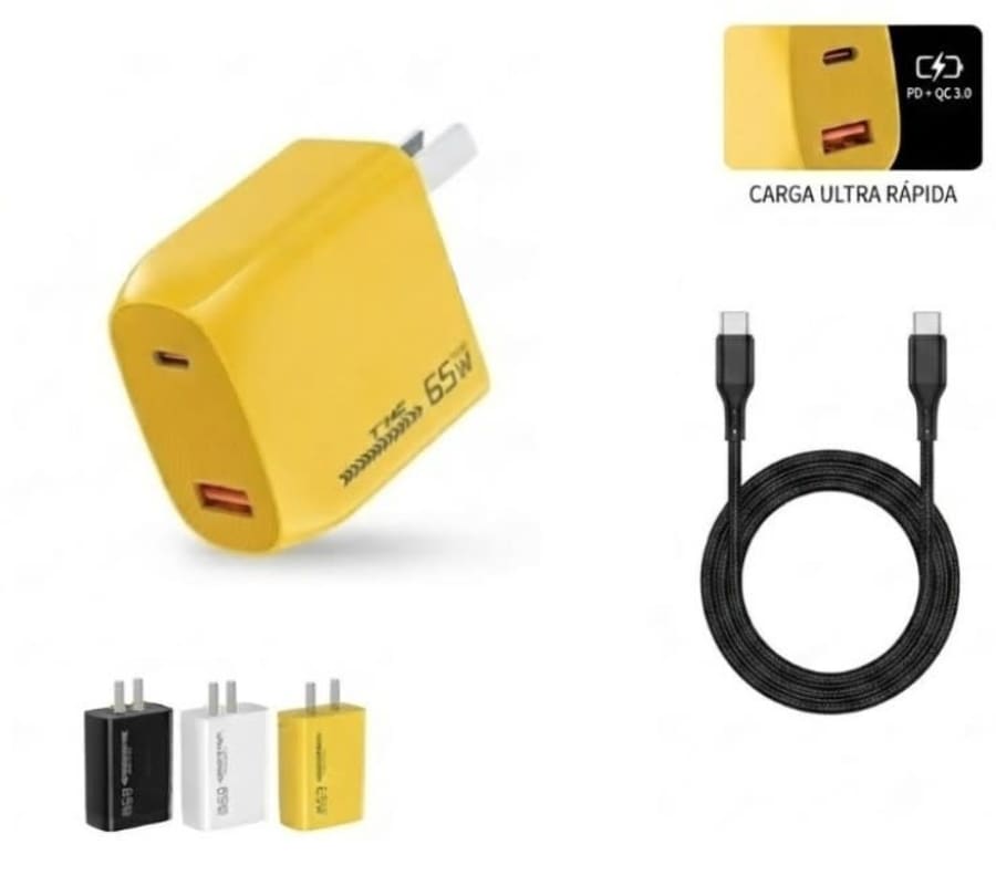 CARGADOR CARGA RAPIDA USB QC 65W 1