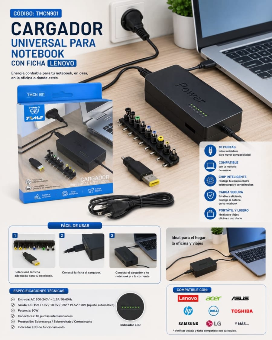 CARGADOR DE NOTEBOOK C/FICHA LENOVO TCMN901 1