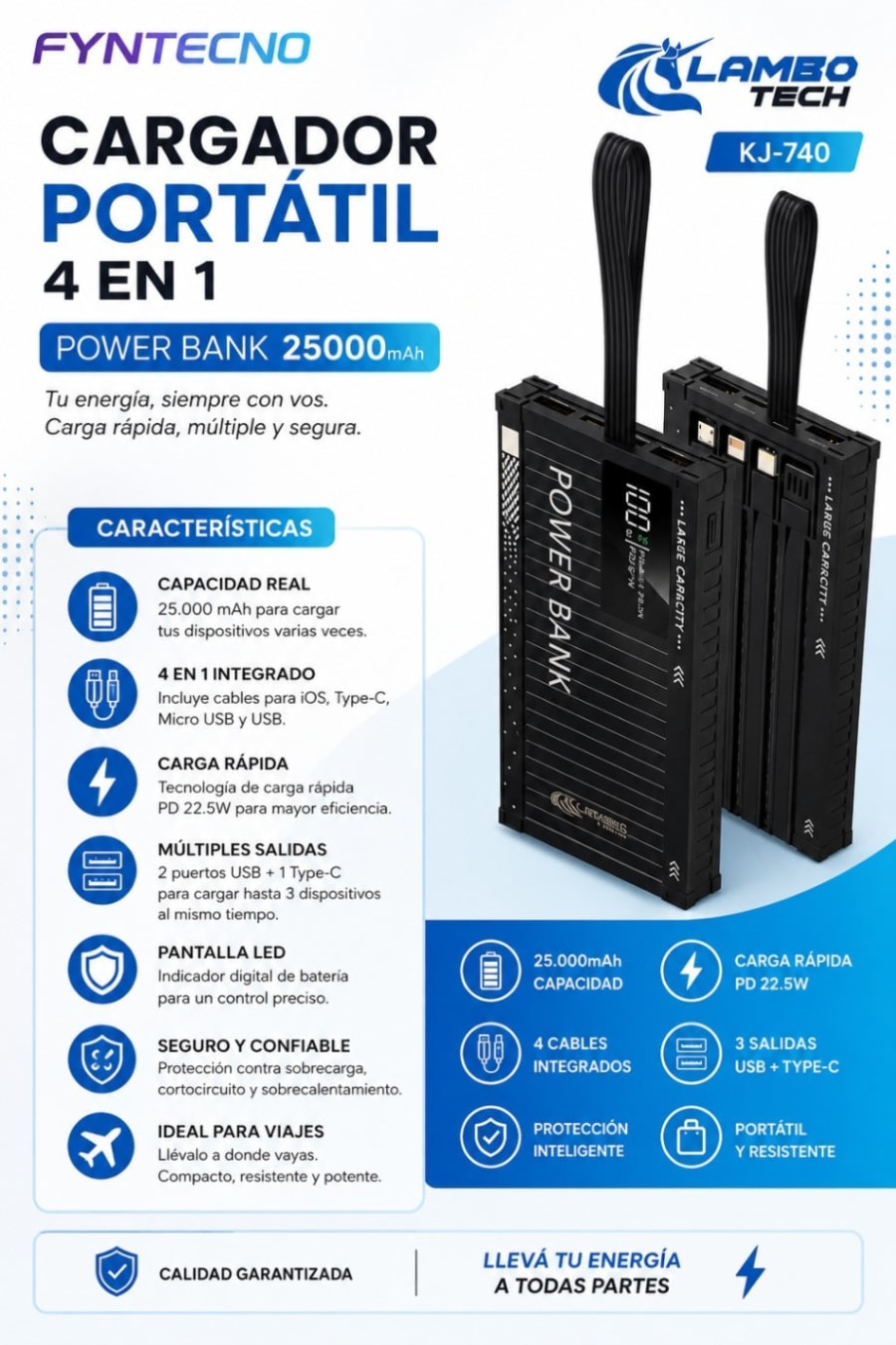POWER BANK 4-1 KJ-740 25000MAH LAMBO 1