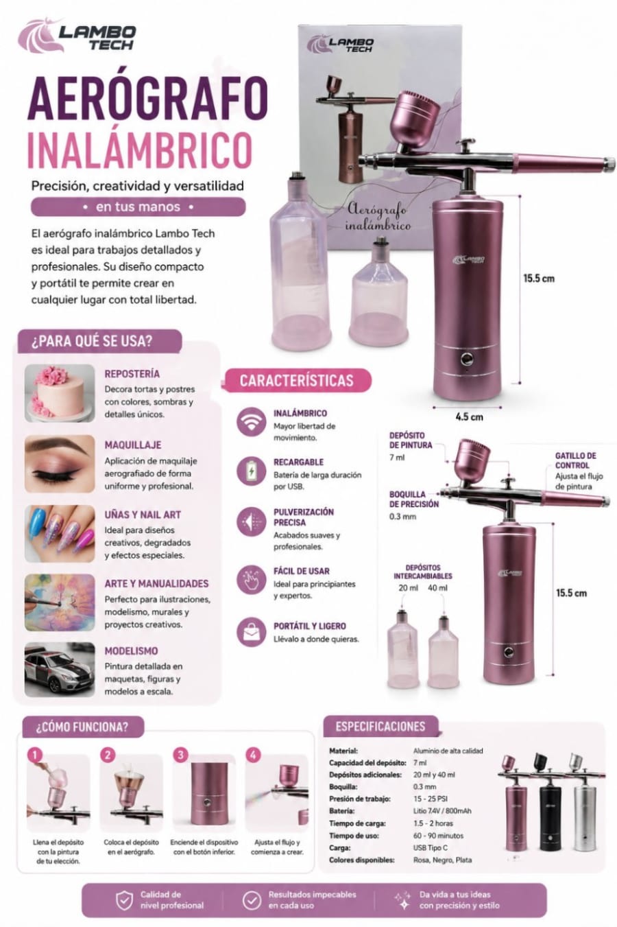 AEROGRAFO INALAMBRICO UÑAS/MAQUILLAJE LAMBO 1