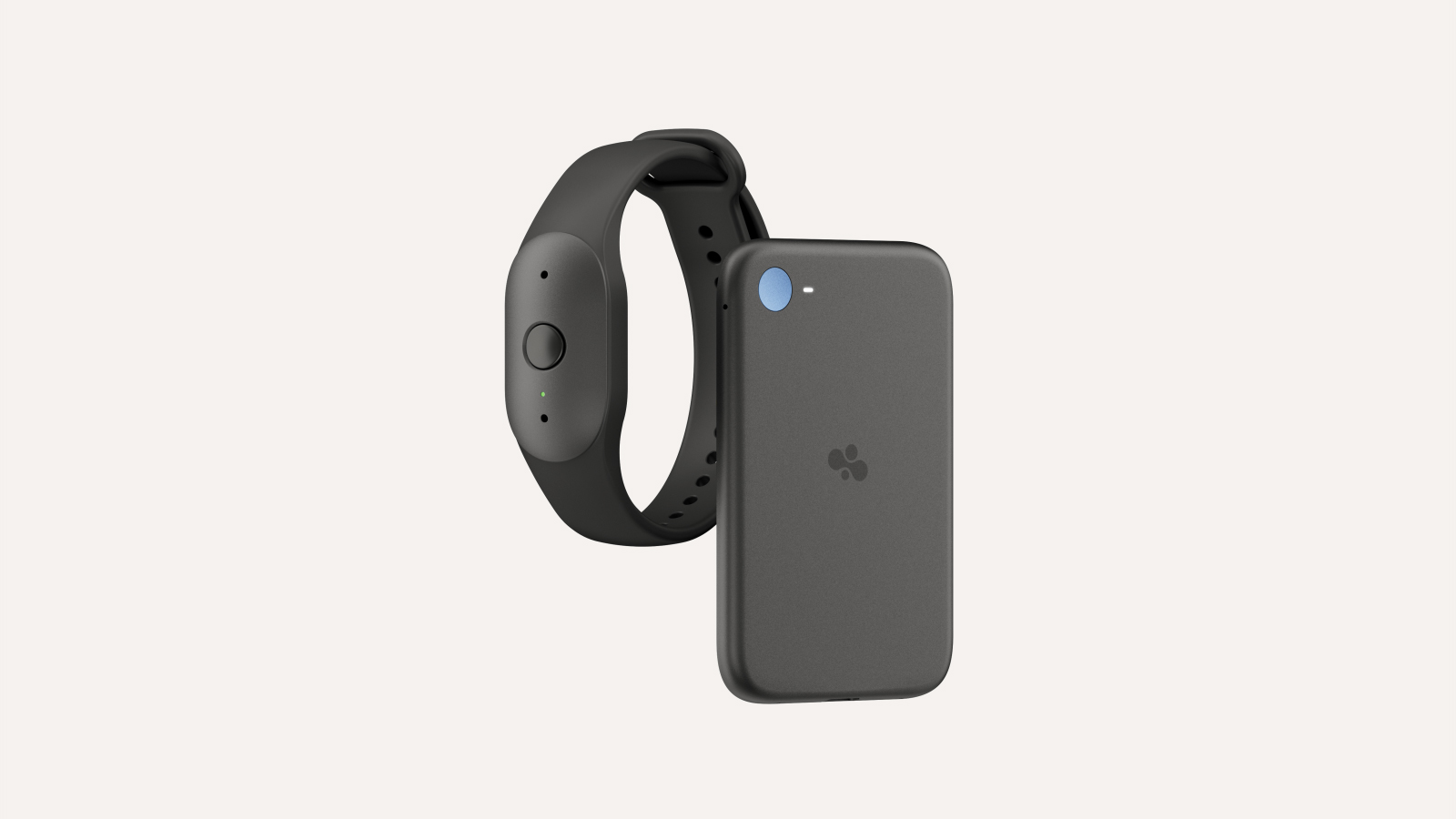 Official Amazon press render of matte black Bee Frontier wrist wearable beside Bee Eclipse magnetic phone attachment