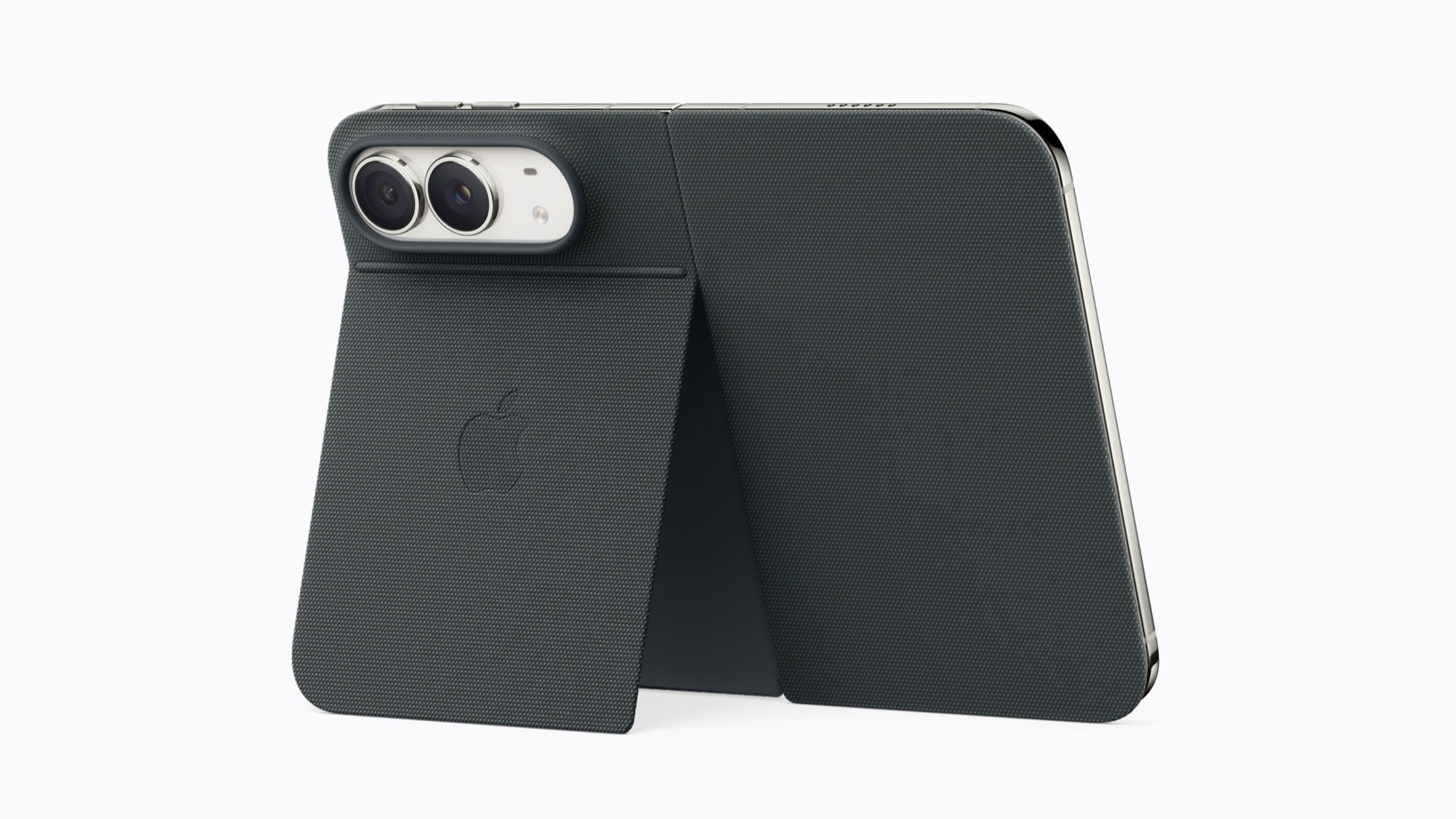 Official Apple photo of the iPhone Duo Folio with kickstand in navy blue