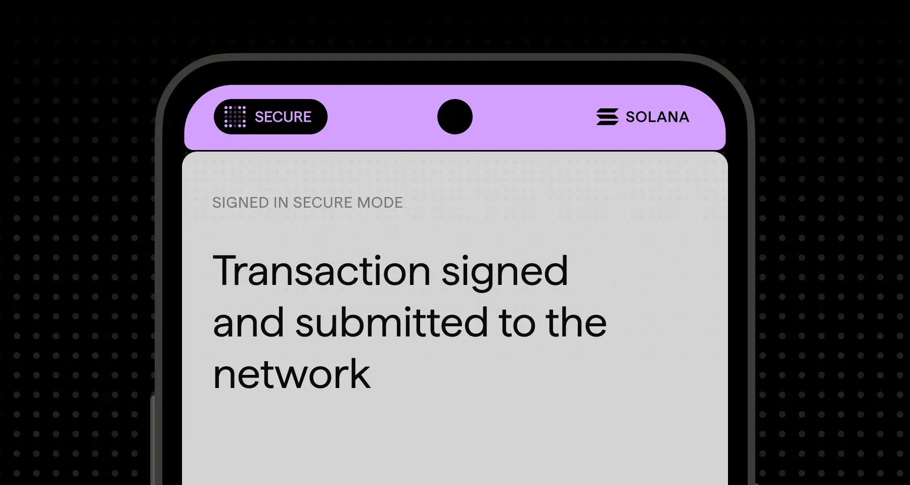 Ledger Atom Secure Mode screen confirming a Solana transaction was signed and submitted