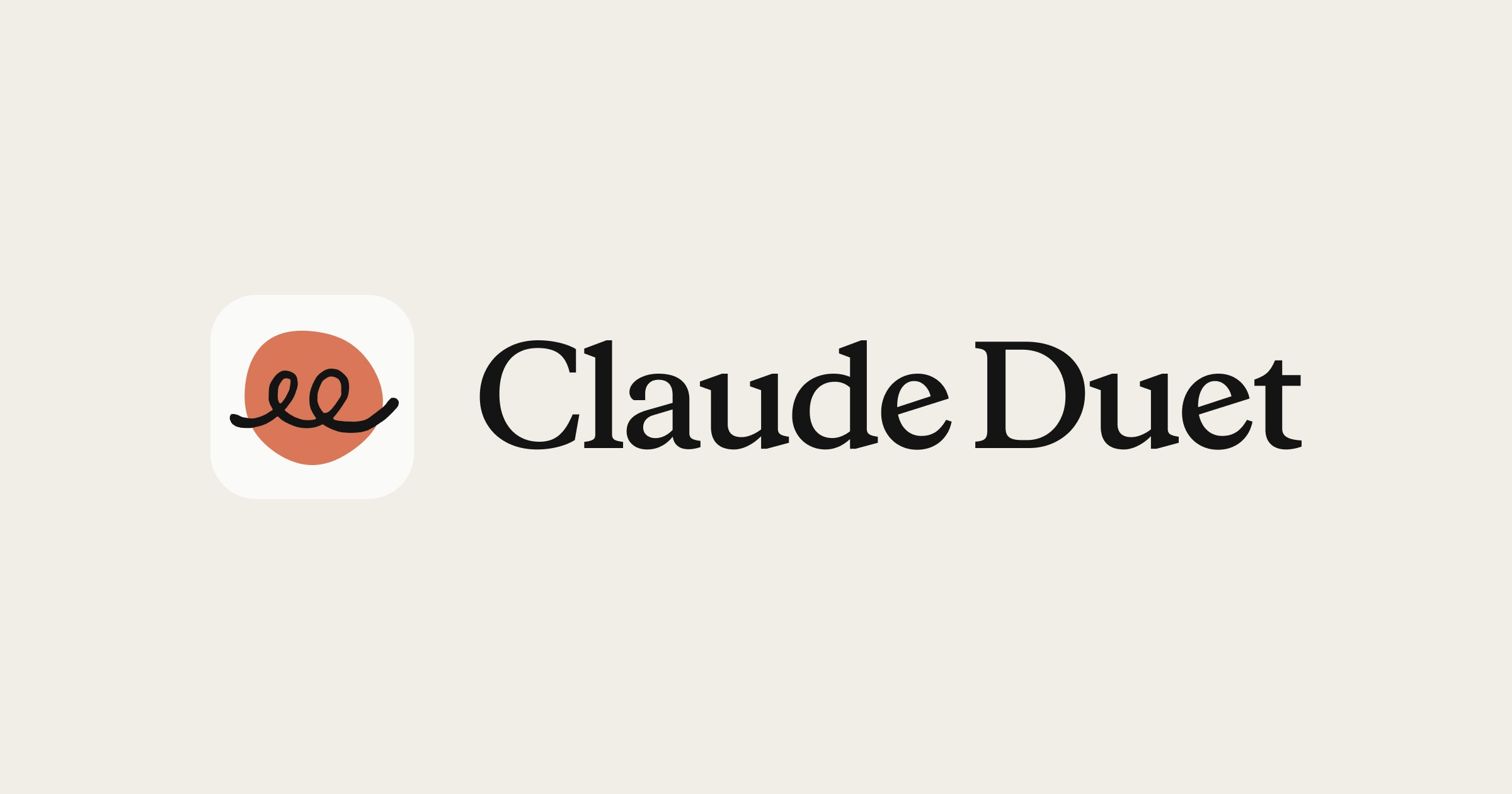 The Claude Duet app icon, an orange circle with a black looped line, next to the words Claude Duet on a cream background
