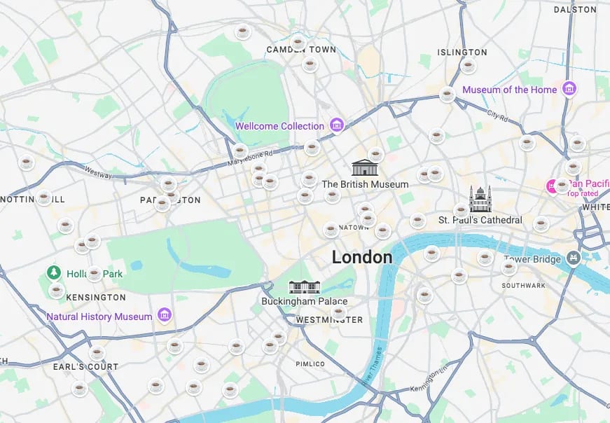Mapa de Cafés de Londres