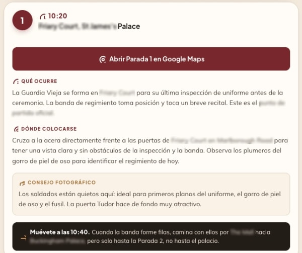 Cada parada: horarios exactos, dónde situarte y fotos