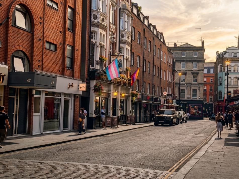 Best bars in Soho London on Old Compton Street at dusk
