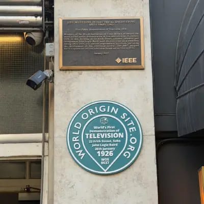 John Logie Baird blue plaque at Bar Italia Frith Street Soho London