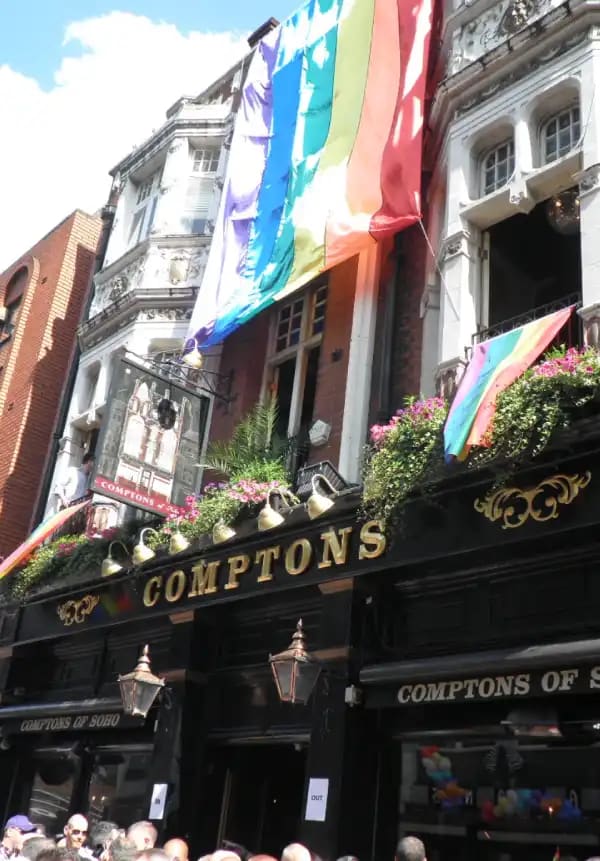 Comptons pub on Old Compton Street in Soho London, a historic LGBTQ+ venue