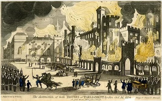 Houses of Parliament fire 1834 London — the Great Fire that destroyed the Palace of Westminster