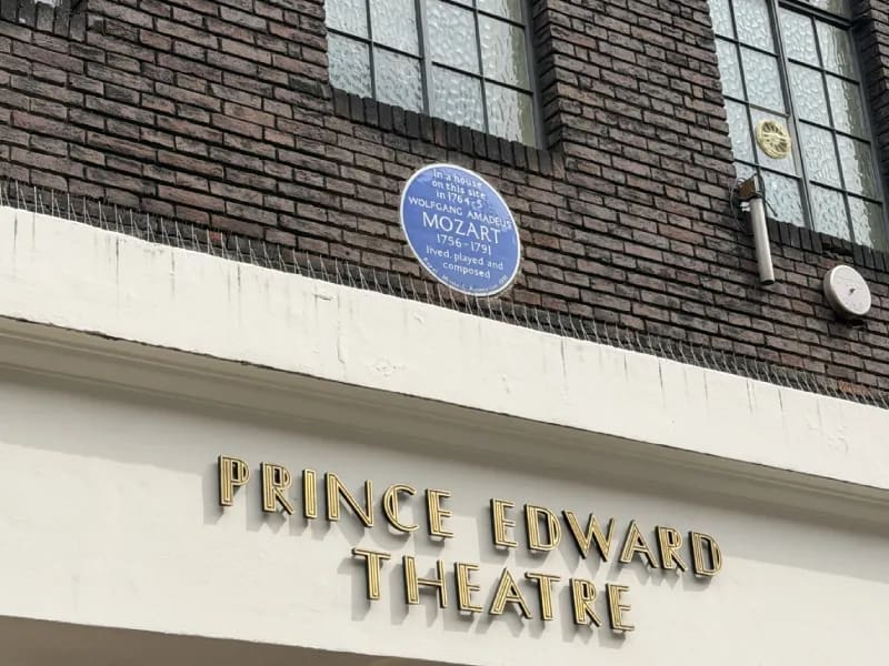 Blue plaque at 20 Frith Street Soho London where Mozart lived aged eight