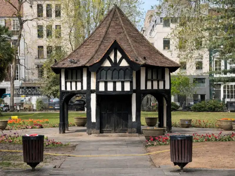 Tudor-style gardener's hut in Soho Square Gardens London