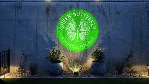Real photo of Green Butterfly VIP Bar and Lounge logo projected outdoors