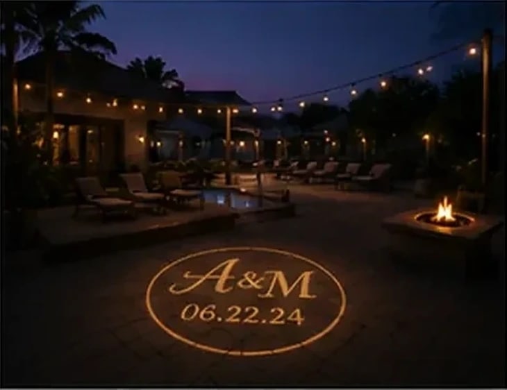 Single-initial monogram projected on a venue feature wall — Infinity Projectors