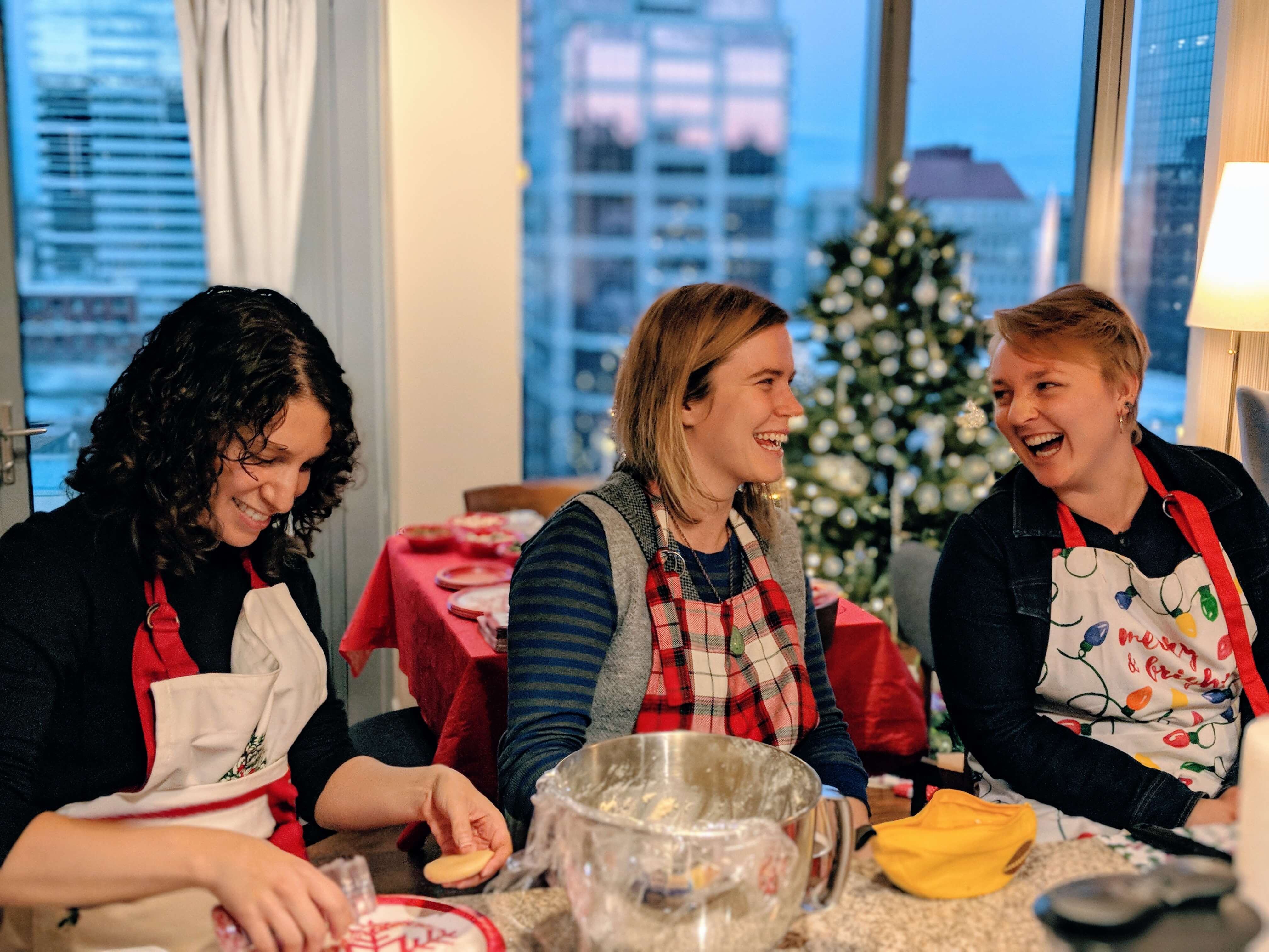 Marisa, Alli, and Aesch at a family baking day.