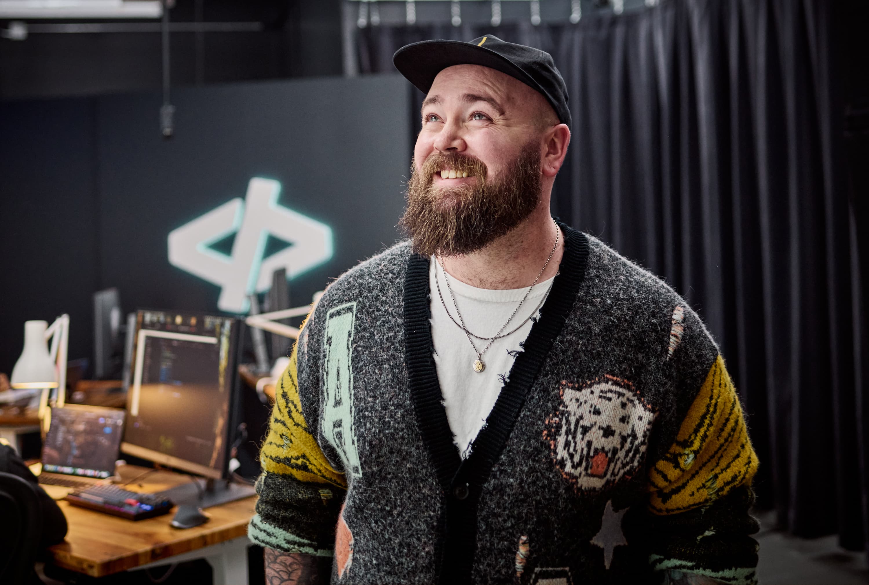 Jason Lengstorf smiling on the set of Web Dev Challenge