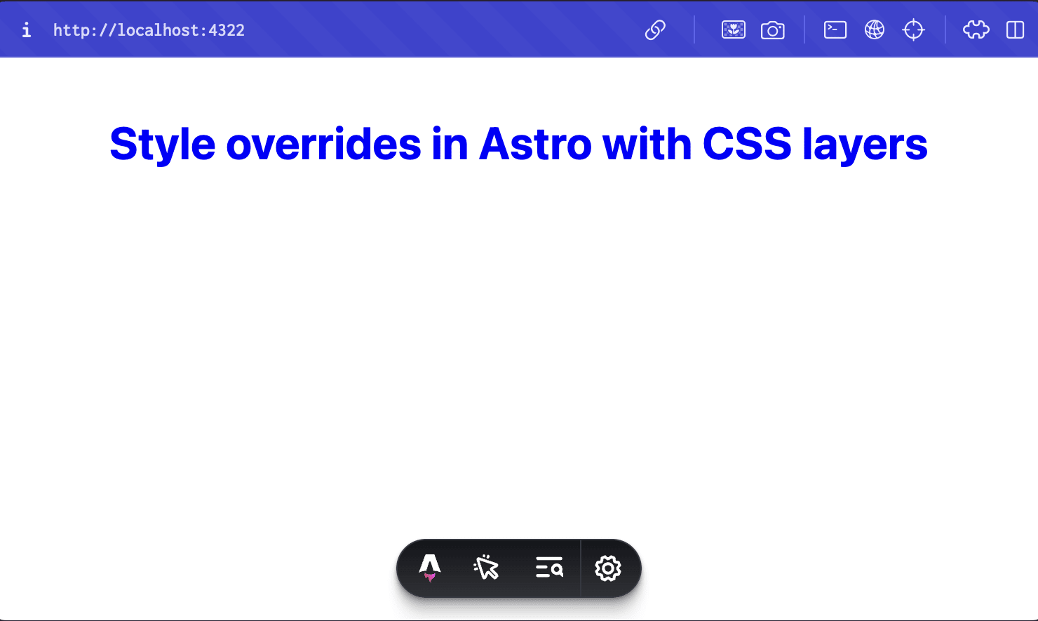 an Astro site showing a blue heading