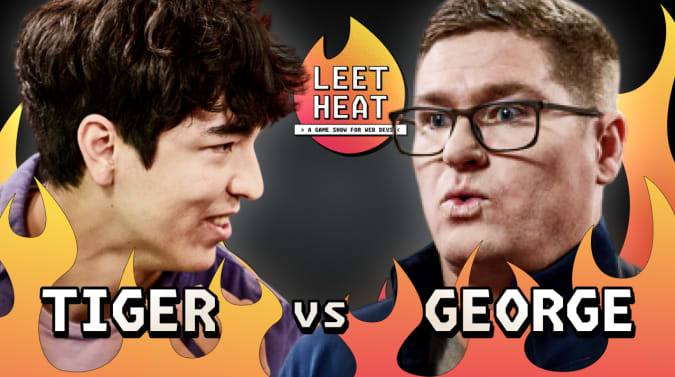 Tiger and George set among illustrated flames with the Leet Heat logo visible in the background