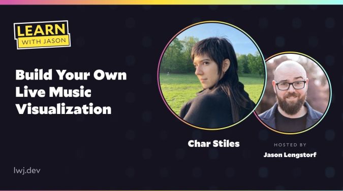 Char Stiles on a title card that reads, "Build Your Own Audio Visualization In a Shader"
