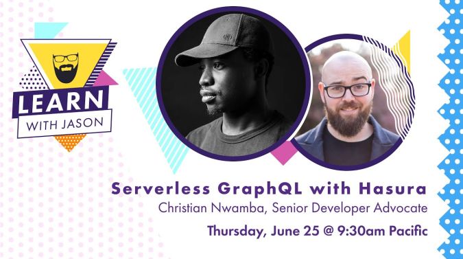 Christian Nwamba on a title card that reads, "Serverless GraphQL with Hasura"