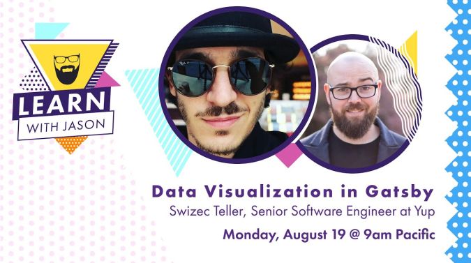 Swizec Teller on a title card that reads, "Data Visualization in React Using Gatsby"