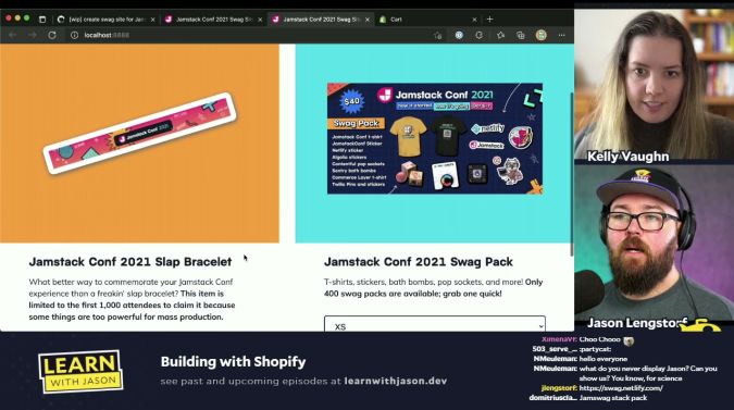 Kelly Vaughn on a title card that reads, "Custom Cart With Shopify Storefront API"