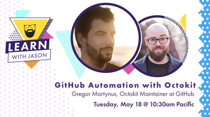 Gregor Martynus on a title card that reads, "GitHub Automation with Octokit"