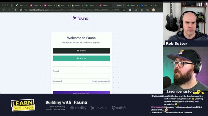 Rob Sutter on a title card that reads, "Custom Discount Codes With Fauna, Tito, and Shopify"