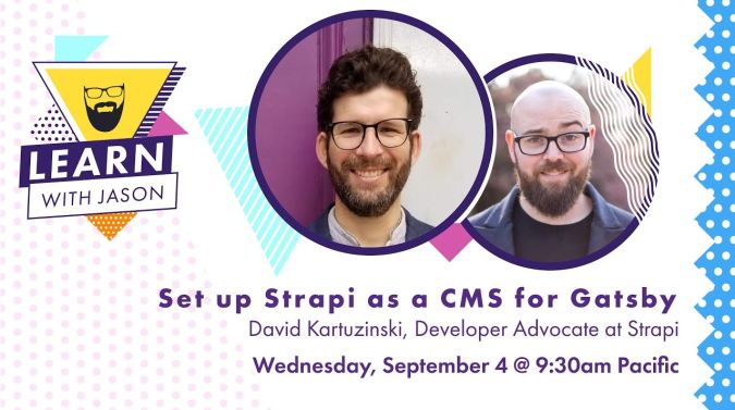 David Kartuzinski on a title card that reads, "Set up Strapi as a CMS for Gatsby"