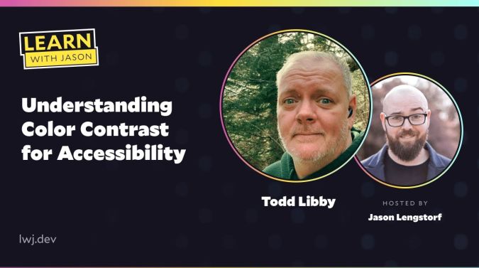 Todd Libby on a title card that reads, "Understanding Color Contrast for Accessibility"