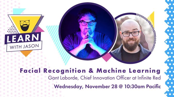 Gant Laborde on a title card that reads, "Facial Recognition & Machine Learning in React & Gatsby"