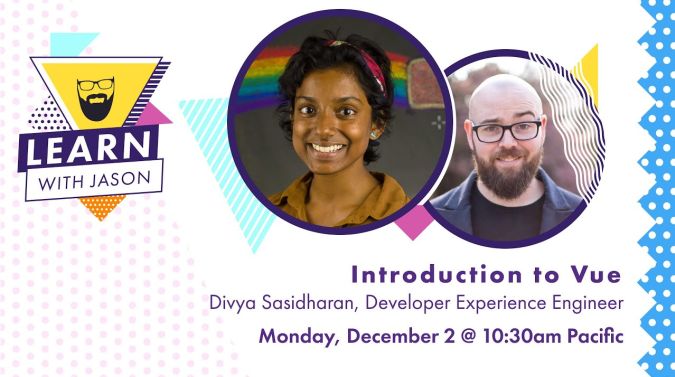 Divya Sasidharan on a title card that reads, "Introduction to Vue"