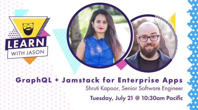Shruti Kapoor on a title card that reads, "GraphQL + Jamstack for Enterprise Apps"