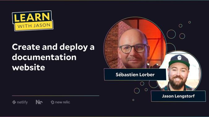 Sébastien Lorber on a title card that reads, "Create and deploy a documentation website"
