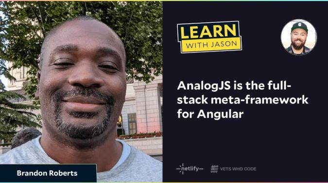 Brandon Roberts on a title card that reads, "AnalogJS is the full-stack meta-framework for Angular"