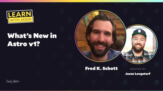 Fred K. Schott on a title card that reads, "What’s New in Astro v1?"