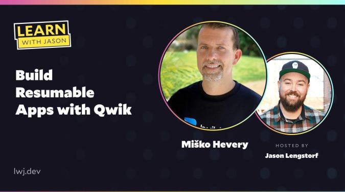 Miško Hevery on a title card that reads, "Build Resumable Apps with Qwik"