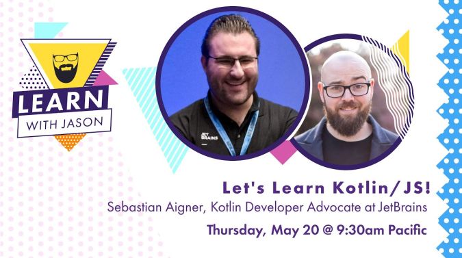 Sebastian Aigner on a title card that reads, "Let's Learn Kotlin/JS!"