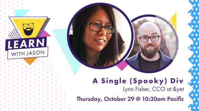 Lynn Fisher on a title card that reads, "A Single (Spooky) Div"