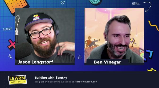 Ben Vinegar on a title card that reads, "Monitor Errors and Performance With Sentry"