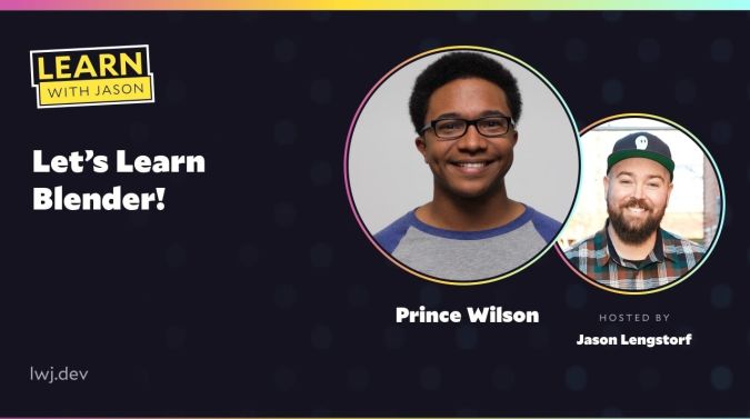 Prince Wilson on a title card that reads, "Let’s Learn Blender!"