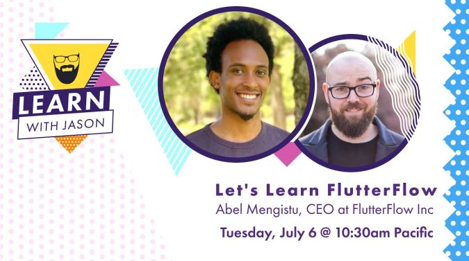 Abel Mengistu on a title card that reads, "Let's Learn FlutterFlow"