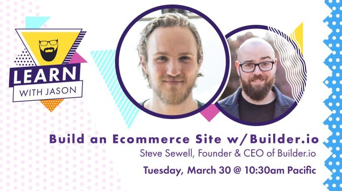 Steve Sewell on a title card that reads, "Create an Ecommerce Site Using Shopify, Next.js, and Builder.io"